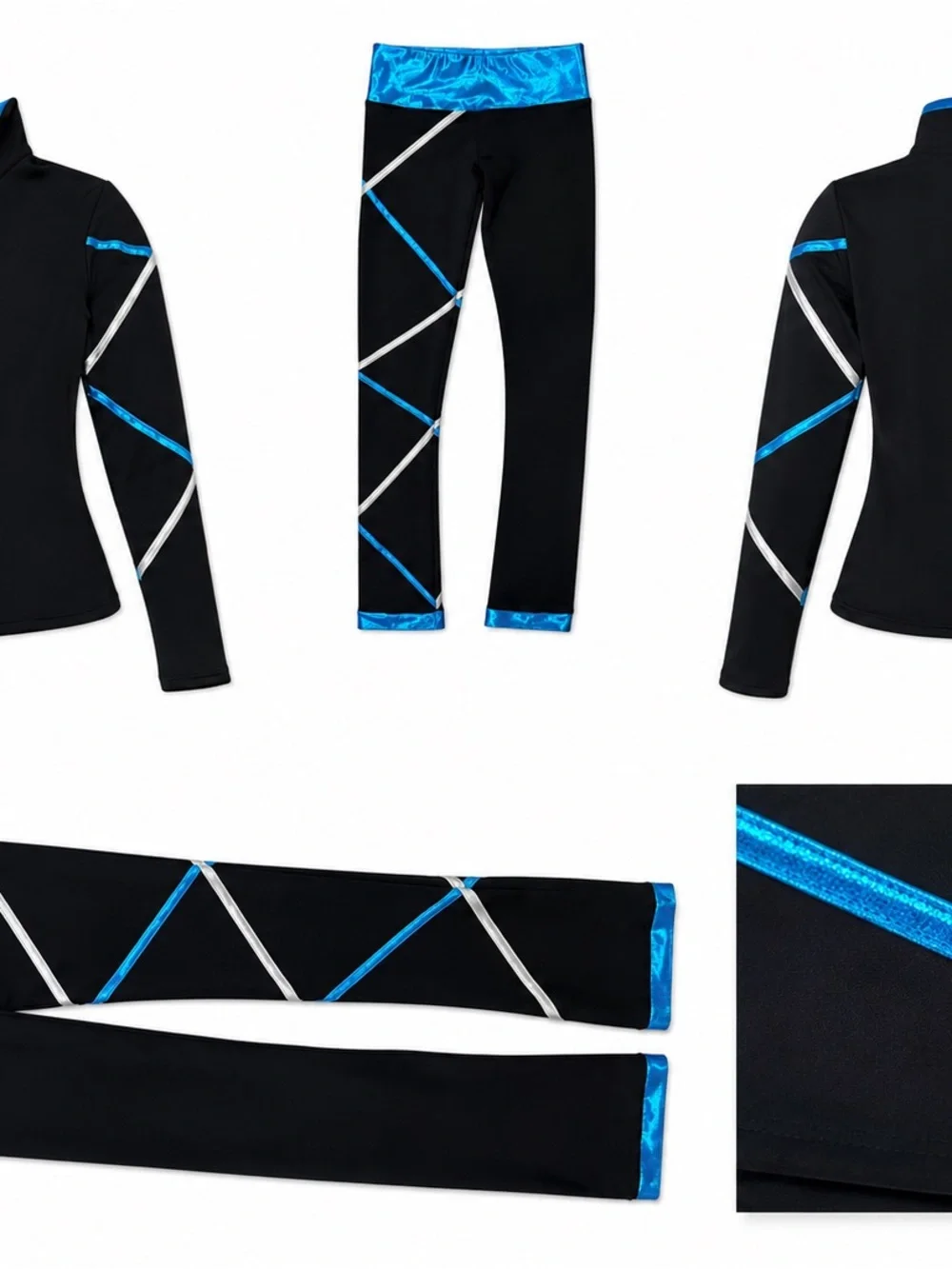 Girls Black and Blue Two-Piece Costume Set with Zip Jacket for  IceSkating